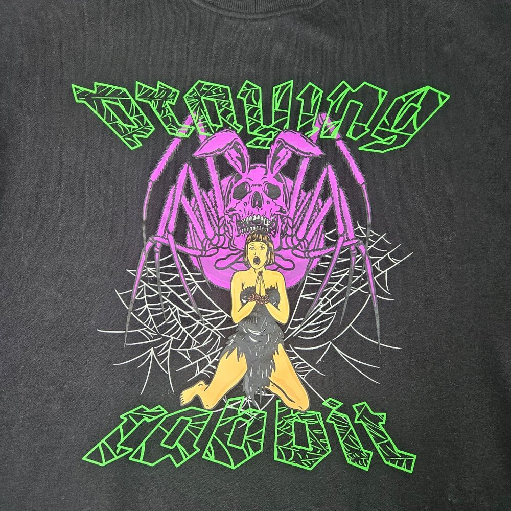 Praying Rabbit Sweatshirt Pullover Sz 2XL Unisex Black Awesome Graphics Spider